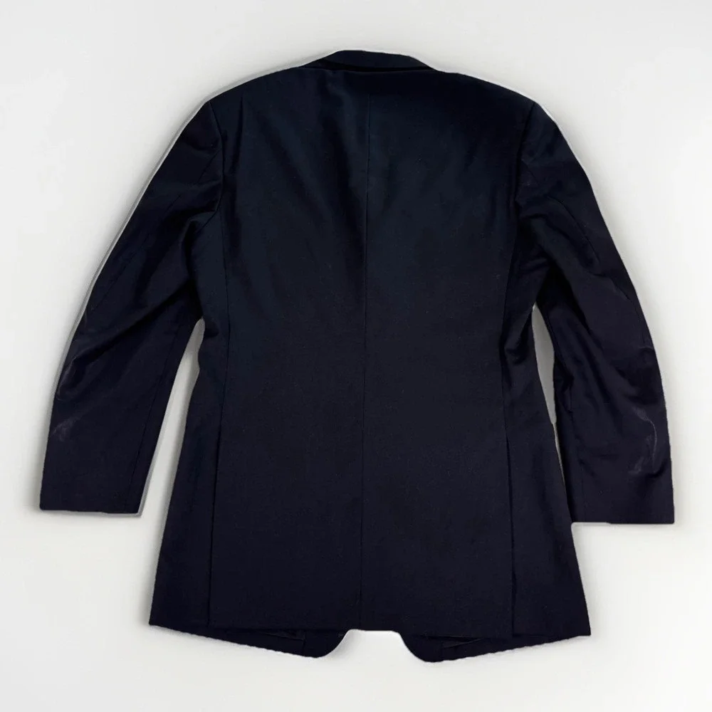 Larry Malkani Blazer Mens 42 Navy Blue Hand Tailored 3-Button Suit Jacket Preppy